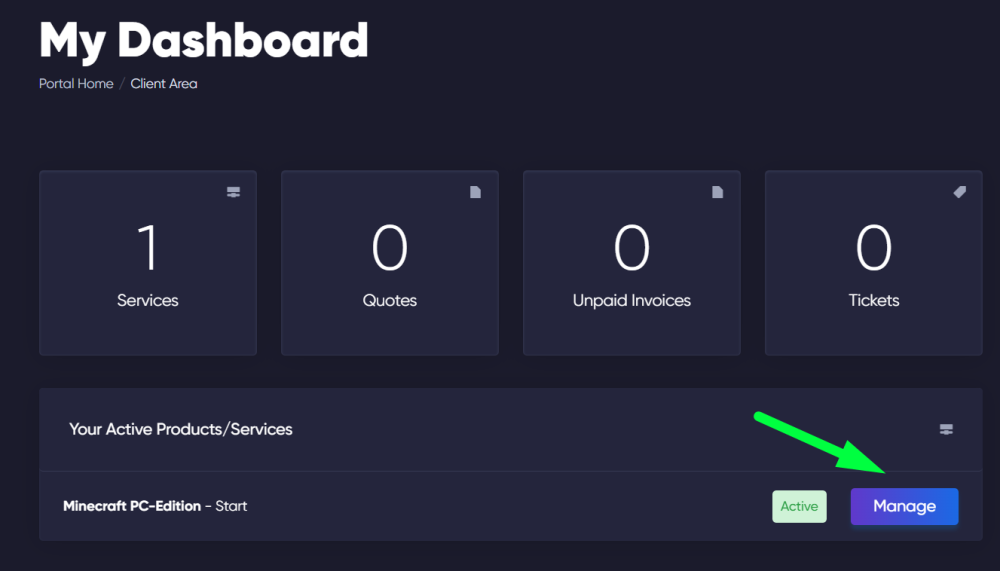 Dashboard server manage