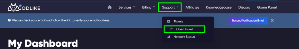 open ticket in GODLIKE billing tab