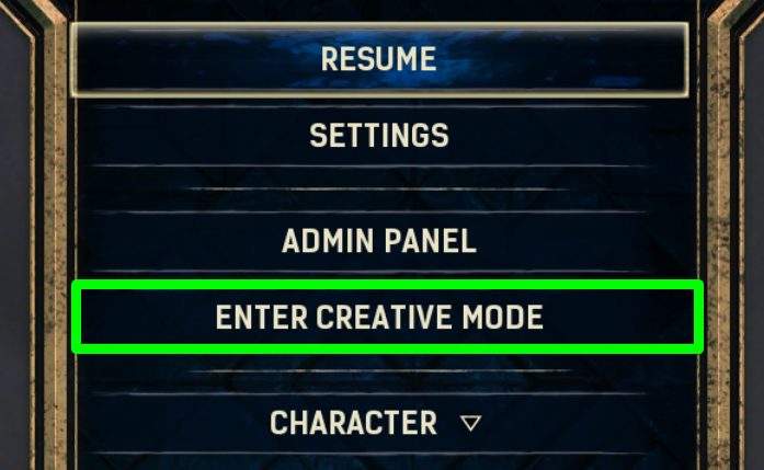 enabling creative mod for game