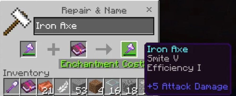 Enchanting axe in Minecraft