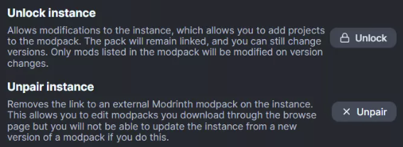 Modrinth modpack settings