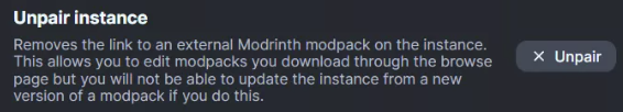 Modrinth modpack unpair