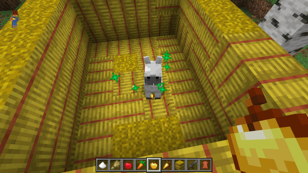 Minecraft baby horse growing after being fed a golden apple
