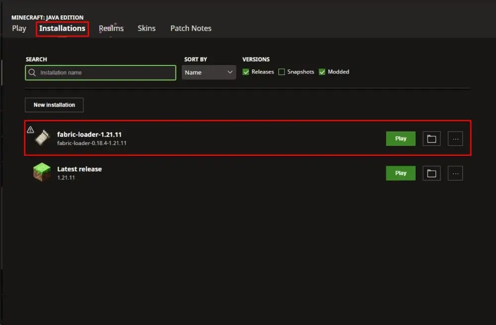 minecraft-fabric-installations
