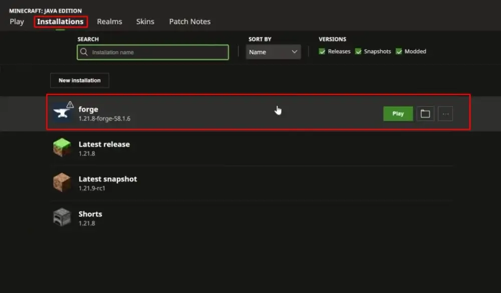 minecraft-installations