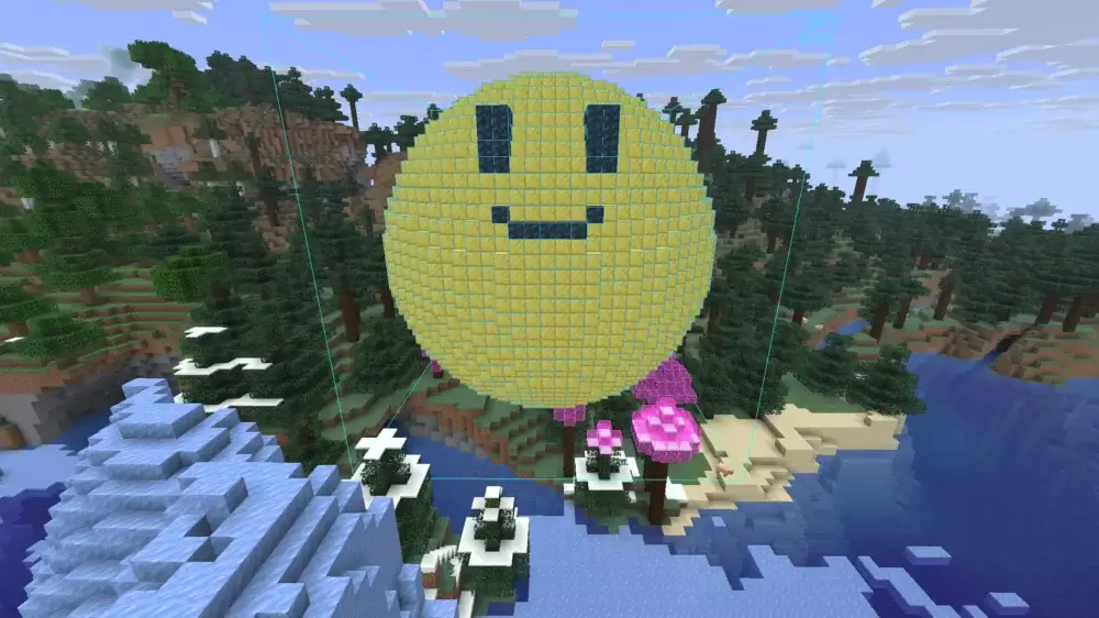 Gold smiley sphere schematic loaded in Minecraft with Litematica