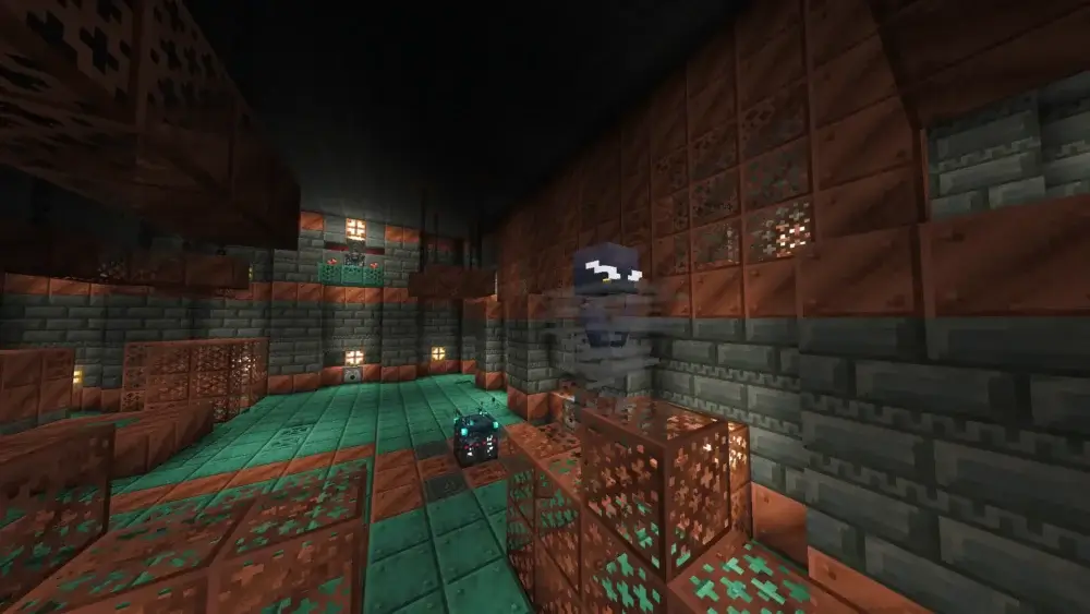 Minecraft player fighting a Breeze inside a Trial Chamber