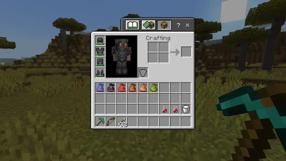 Minecraft inventory organized with several different colored Bundles