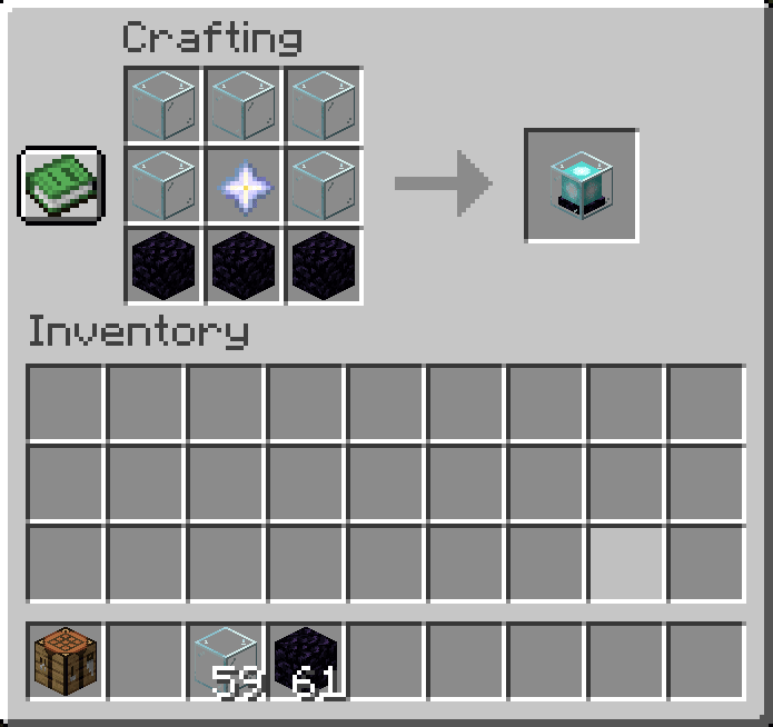 Minecraft beacon crafting recipe using glass, a Nether Star, and obsidian