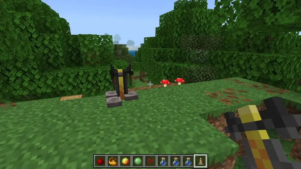 Minecraft Brewing Stand prepared for making a Fire Resistance Potion