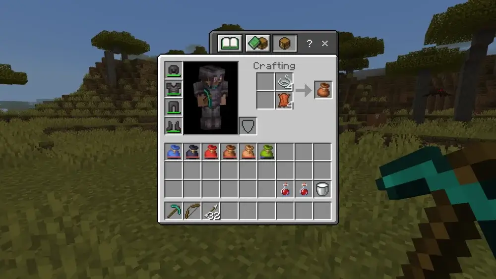 Crafting a Minecraft Bundle with String and Leather in the inventory