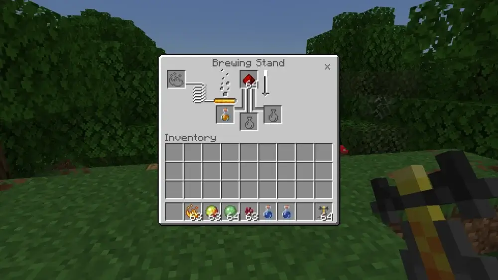Minecraft Brewing Stand using Redstone Dust to extend Fire Resistance duration
