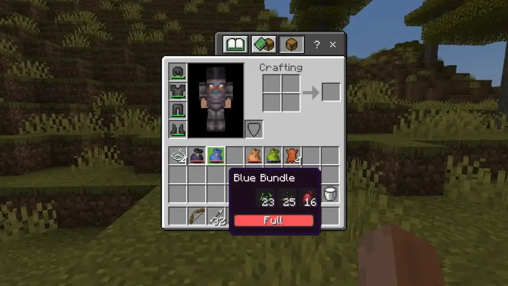 Minecraft inventory showing a full Bundle with different stored items