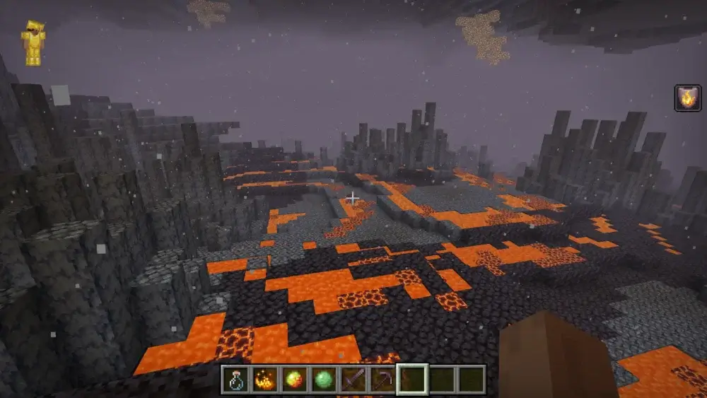 Minecraft Nether landscape with lava pools during Ancient Debris exploration