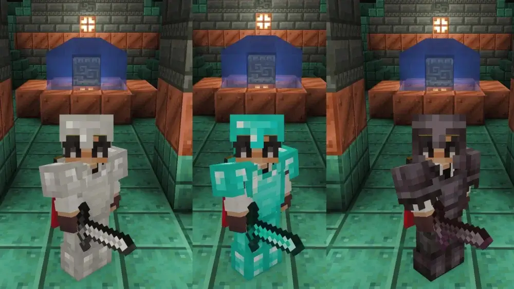 Minecraft iron, diamond, and netherite armor sets for Trial Chamber preparation