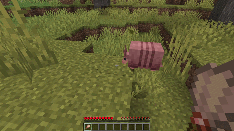 Minecraft player brushing an armadillo to collect Armadillo Scutes