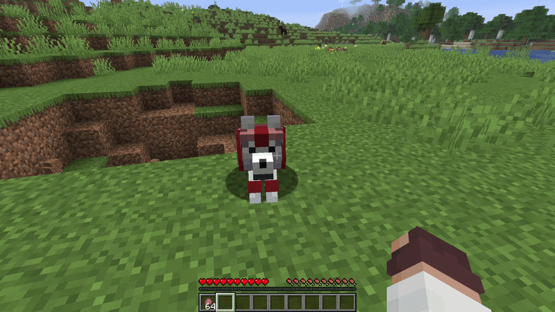 Minecraft wolf wearing damaged wolf armor before repair