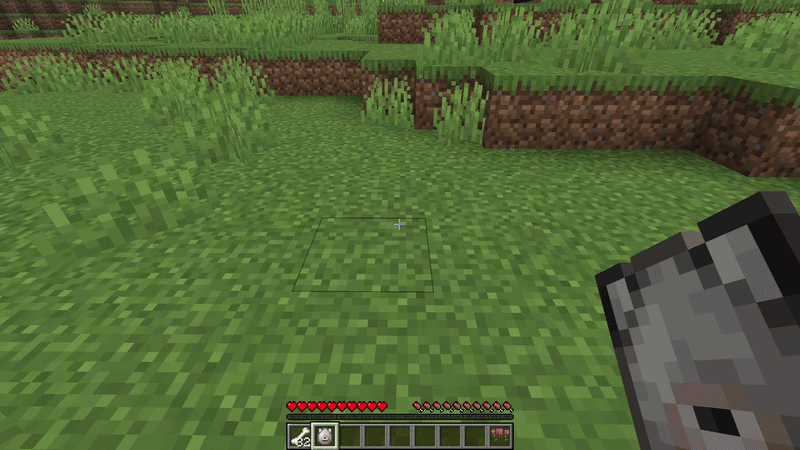 Minecraft player holding wolf armor in a grassy plains biome