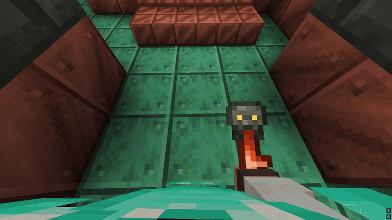 Minecraft player holding an Ominous Bottle inside a Trial Chamber