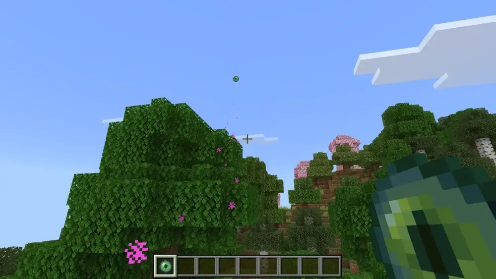 Eye of Ender flying toward a Stronghold in Minecraft