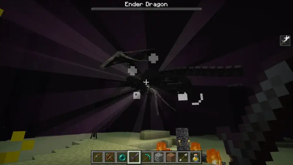 Ender Dragon defeat animation after the final attack in Minecraft