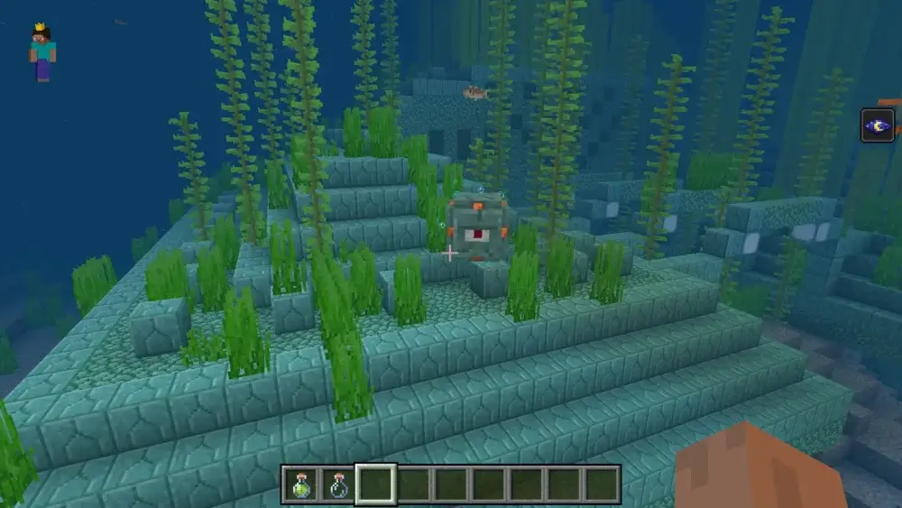 Guardian mob inside a Minecraft Ocean Monument