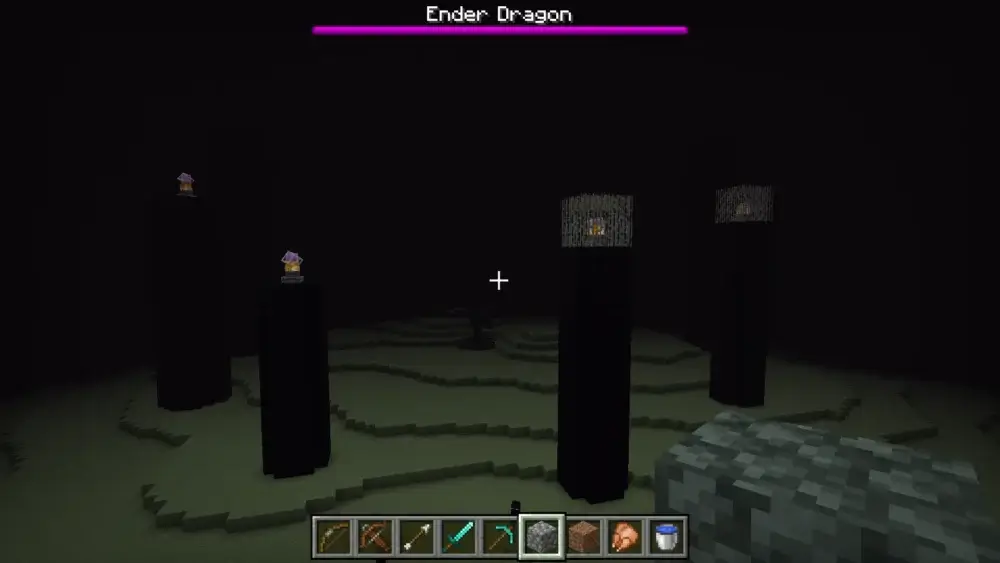 End Crystals on obsidian pillars healing the Ender Dragon