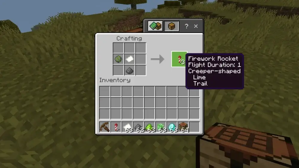 Crafting a Firework Rocket with a Firework Star in Minecraft