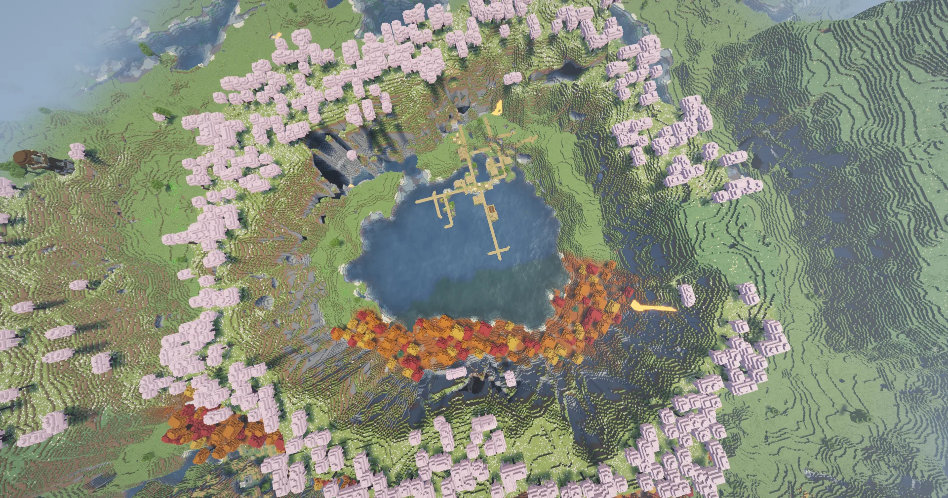 Minecraft Cherry Grove Top View
