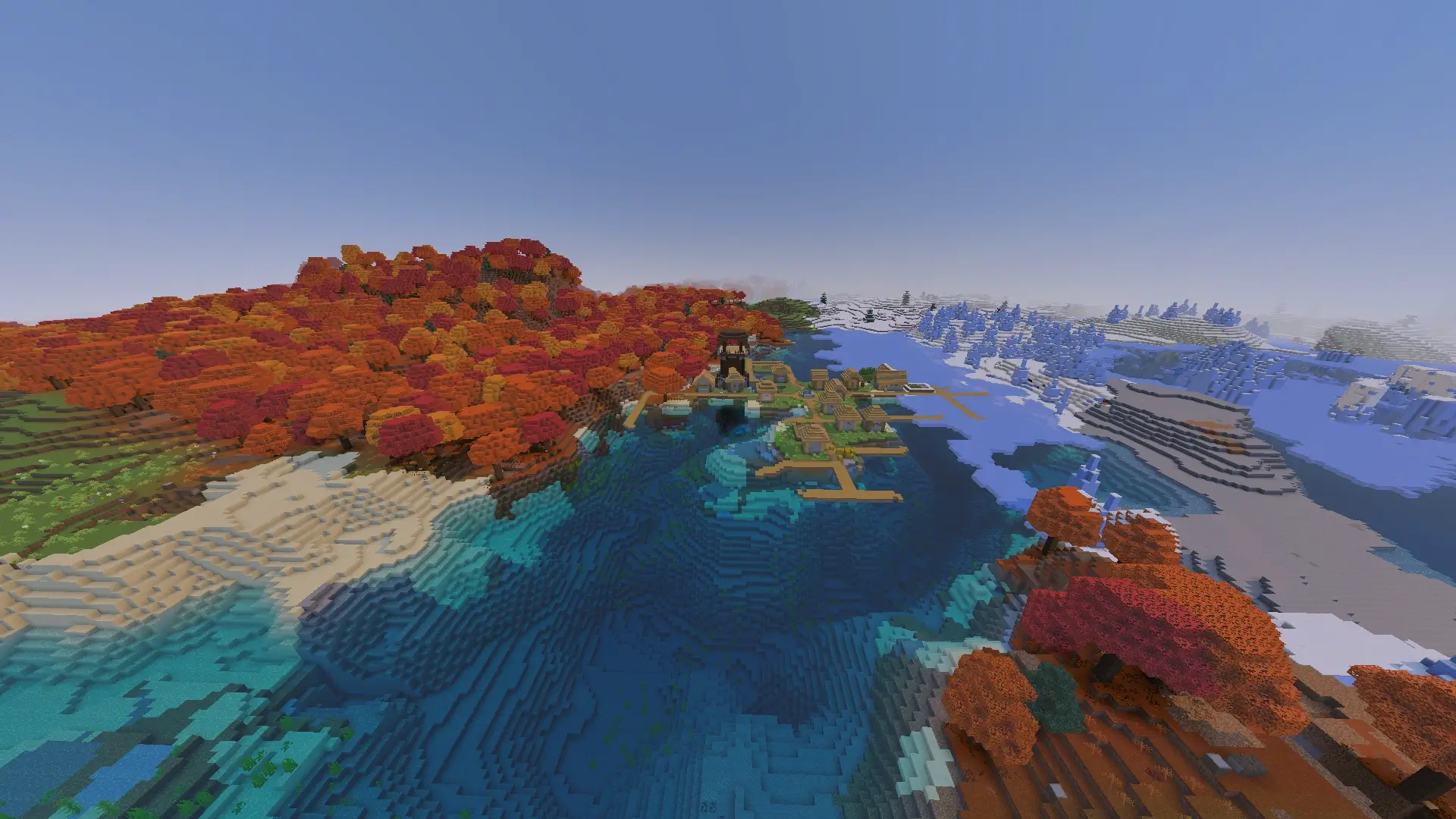 Water Village Between Dappled Forest And Ice Spikes
