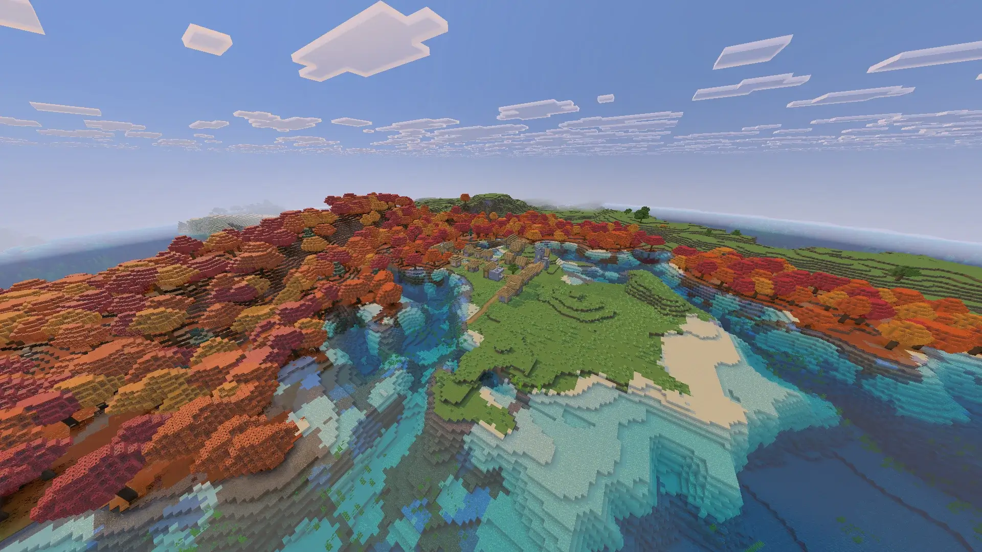 Island Village Surrounded By Dappled Forest Near Ocean