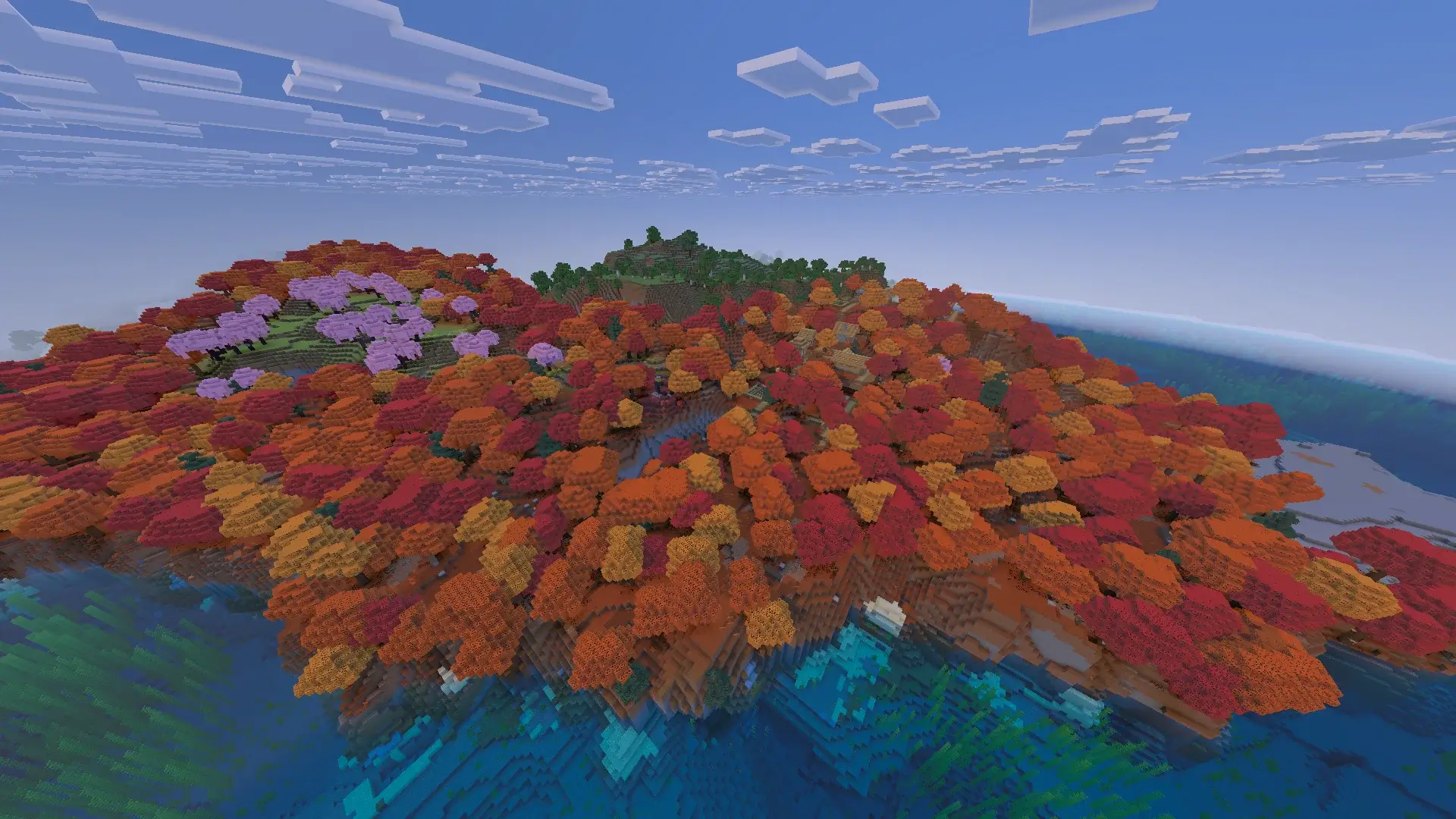 Cliffside Village In Dappled Forest And Cherry Grove