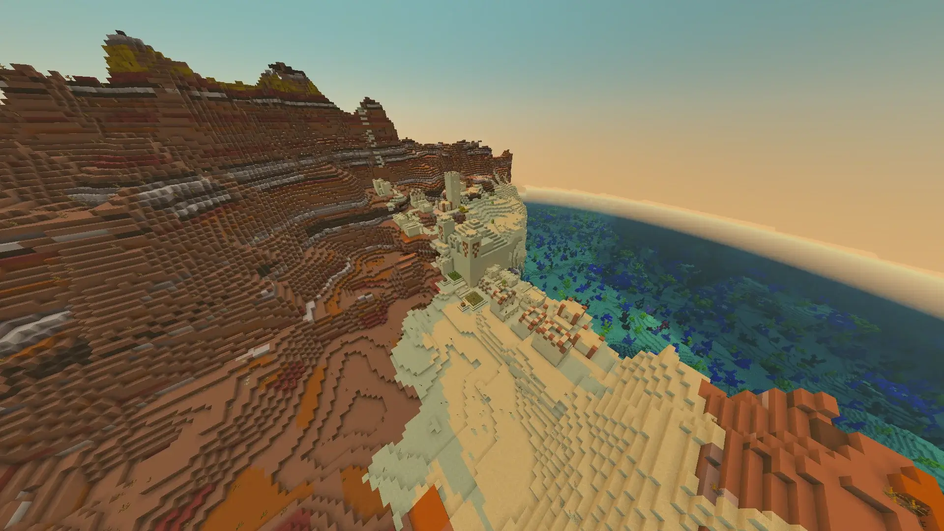 Desert Cliff Village with Temple & Coral Reef