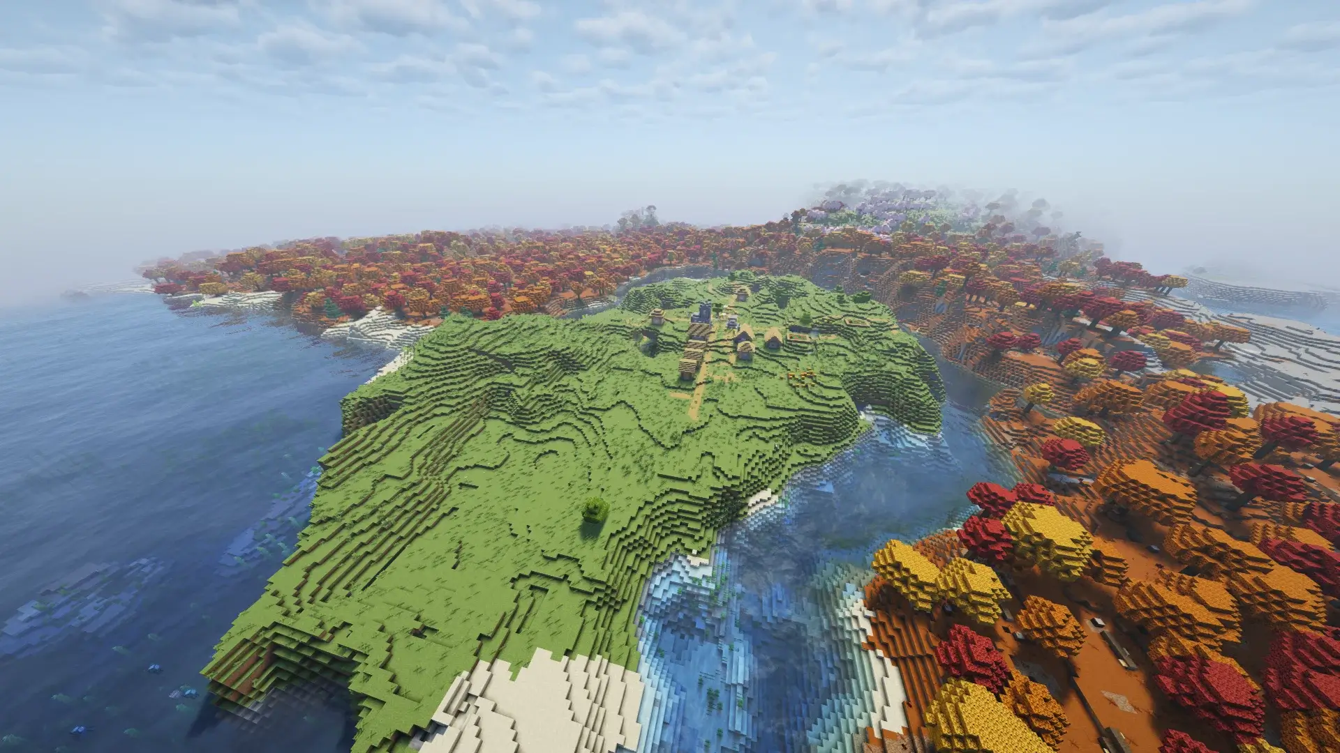 Island Village Surrounded by Dappled Forest